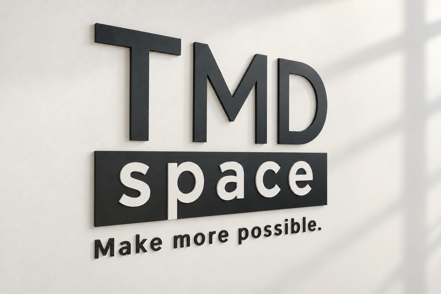 Modernized TMD space wall signage with Make more possible. subtitle, design concept based on the original photograph